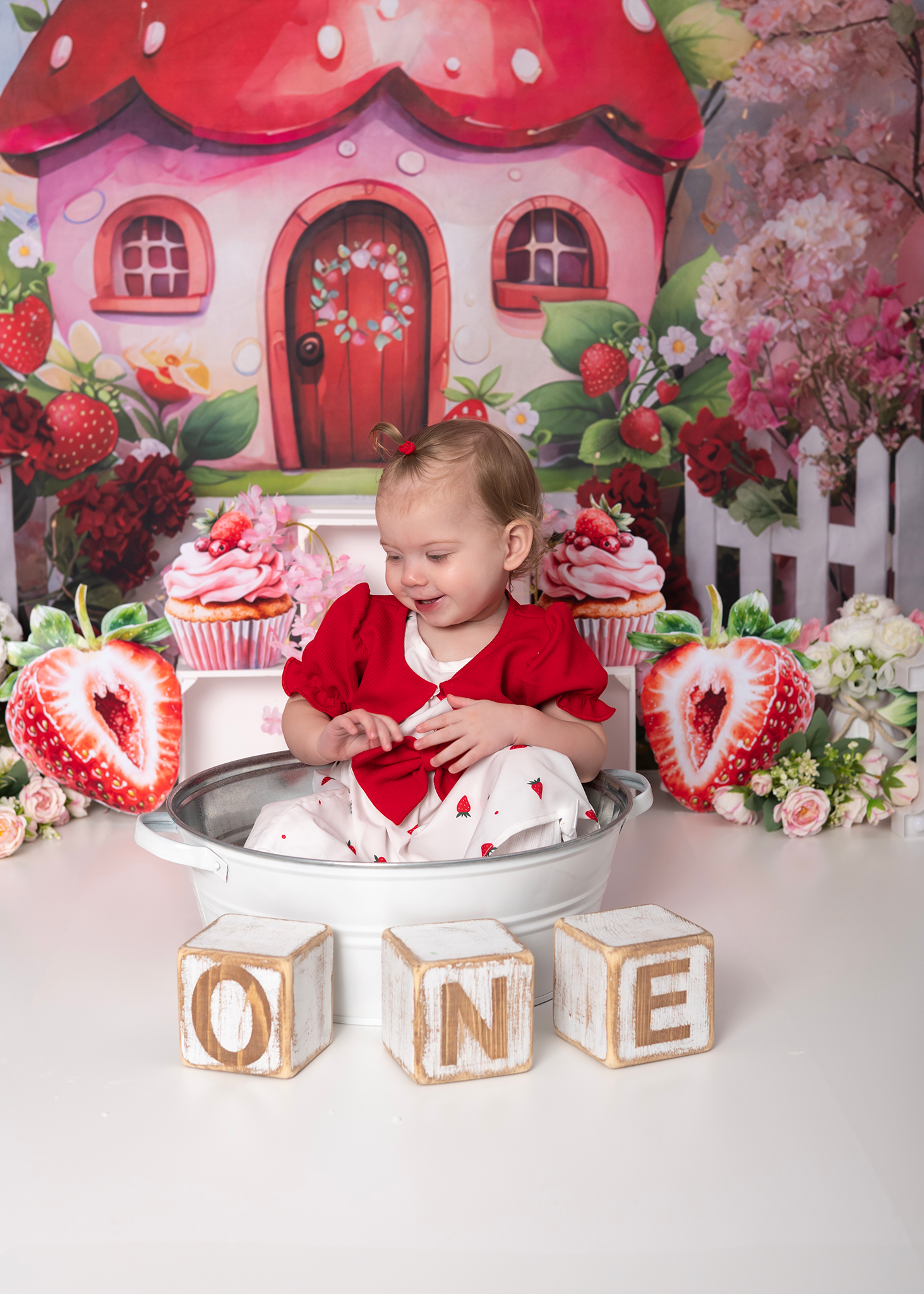 Studio cake smash session near Holbeach with styled birthday decor