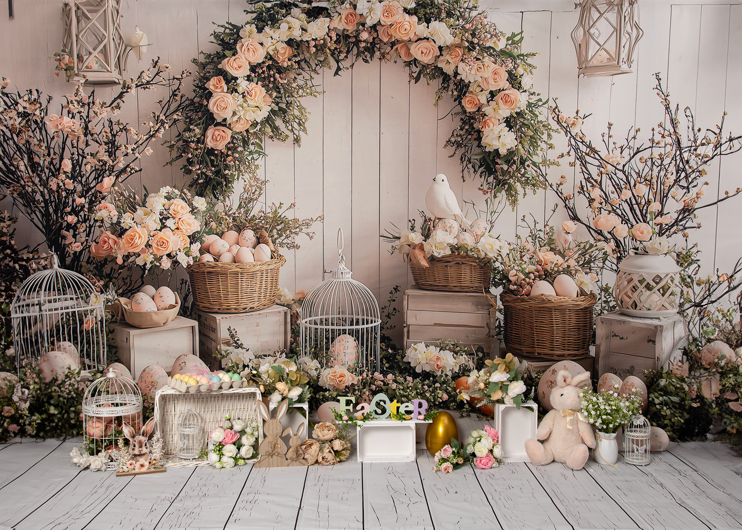 Easter mini session backdrop in Spalding, Lincolnshire – luxury floral arch, pastel eggs and spring styling at A&B Art Studio Photography
