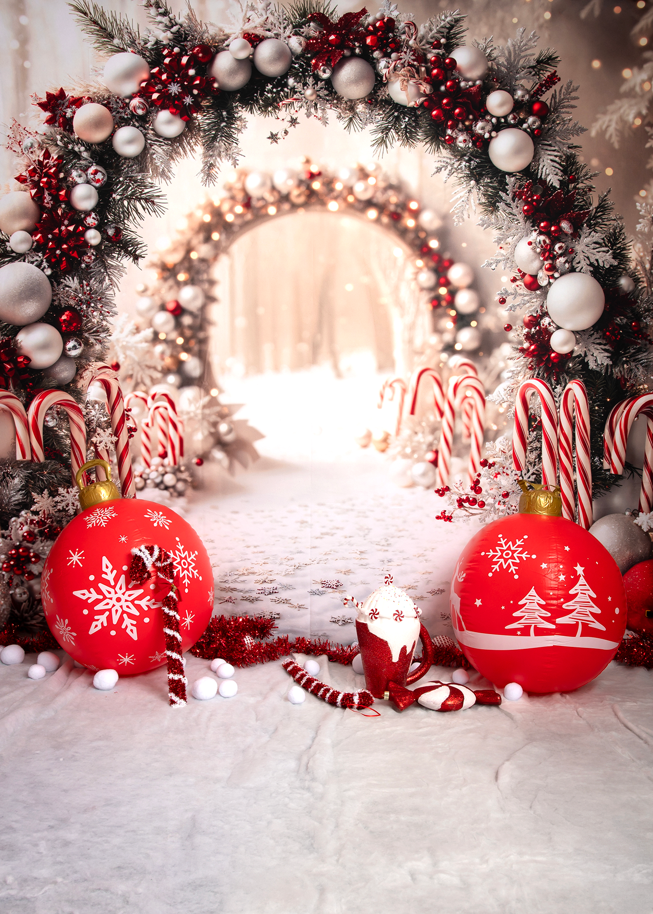 Red Candy Cane Christmas photoshoot setup at photography studio in Spalding, Lincolnshire