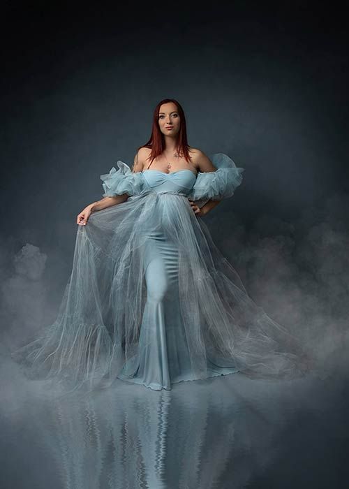 magical maternity portrait Spalding blue misty gown ethereal fantasy style