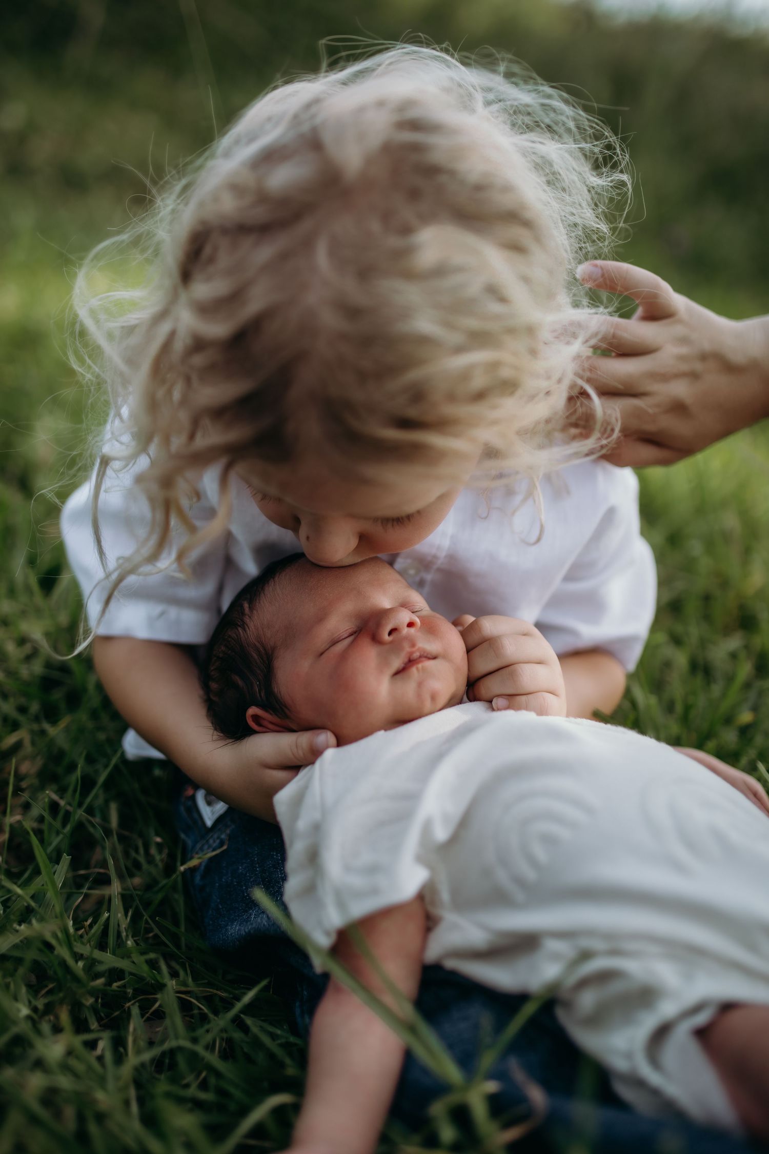 Playful sequence of children in green grass on a sunny day.