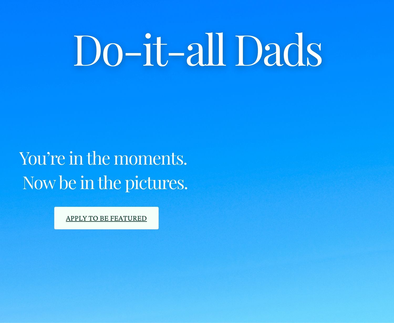 Marketing text for Do-it-all Dads photography services on bright blue gradient background.