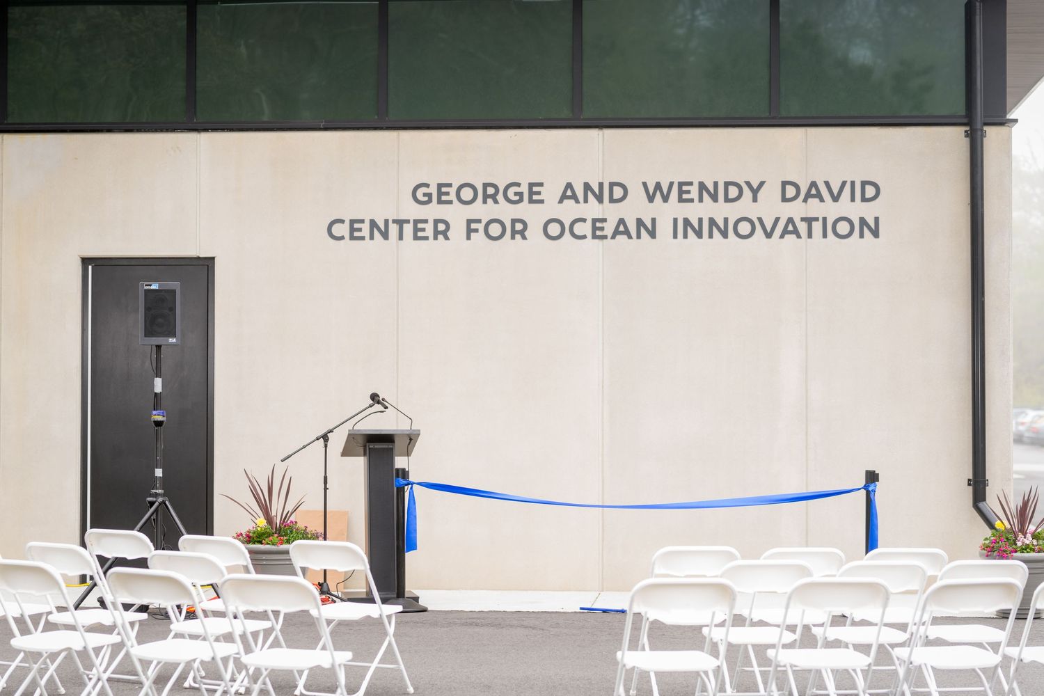 Exterior view of George and Wendy David Center for Ocean Innovation building entrance.