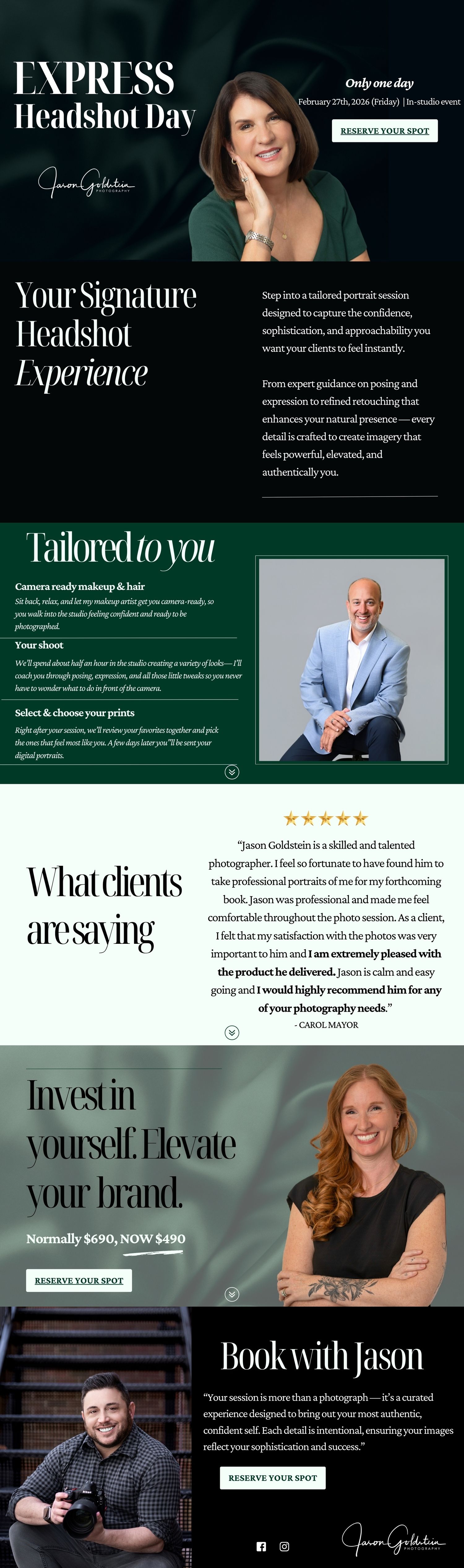 Modern website design for professional headshot photography services.