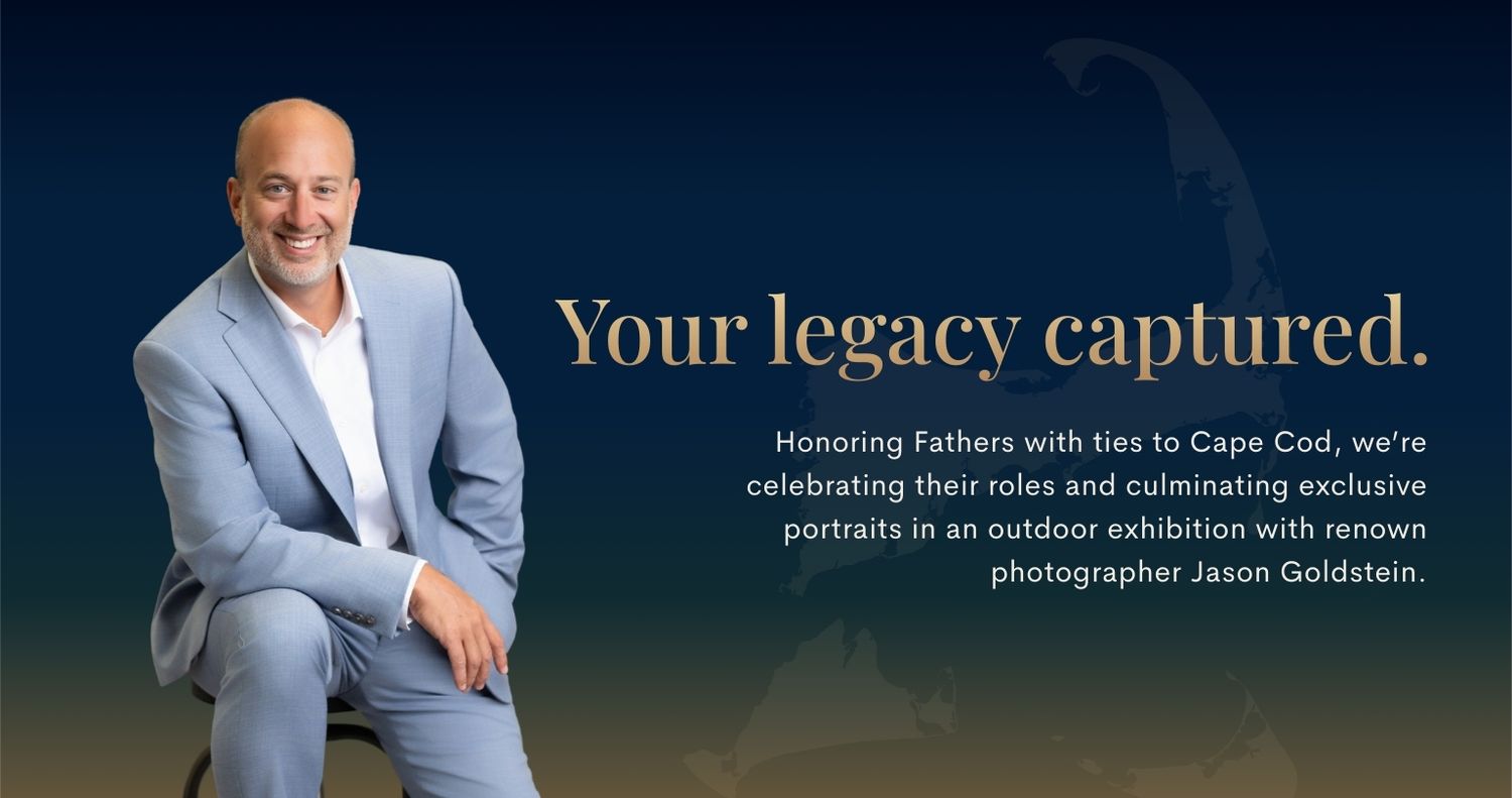 Promotional image showing a seated figure in formal attire with elegant gold text against a dark backdrop.