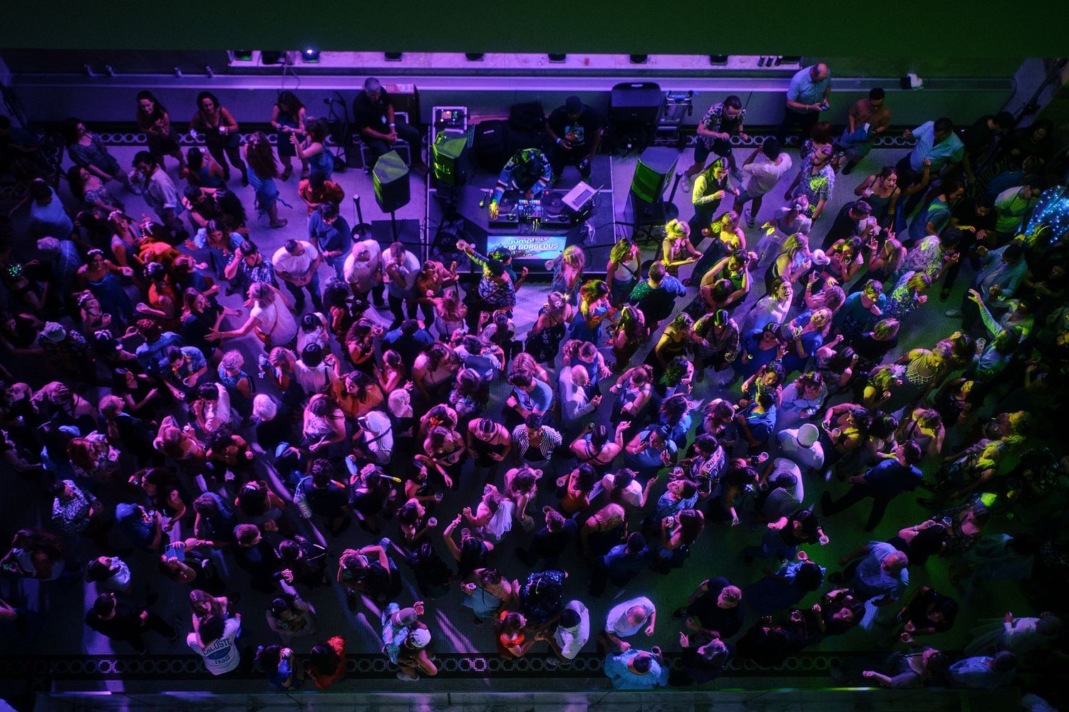 People at a party from above.