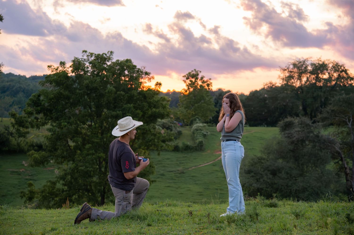 Stunning sunset proposal on a horse back riding trip