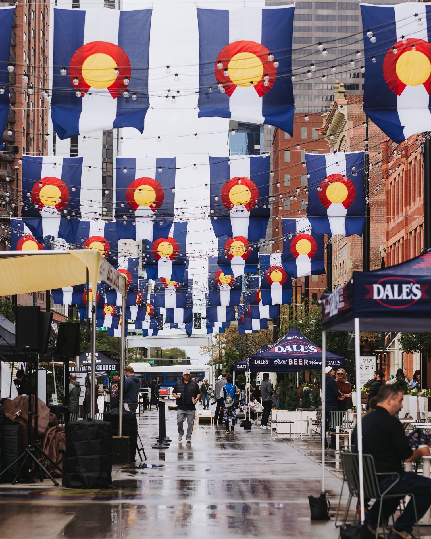 Larimer Square during Beer Block Festival after rain