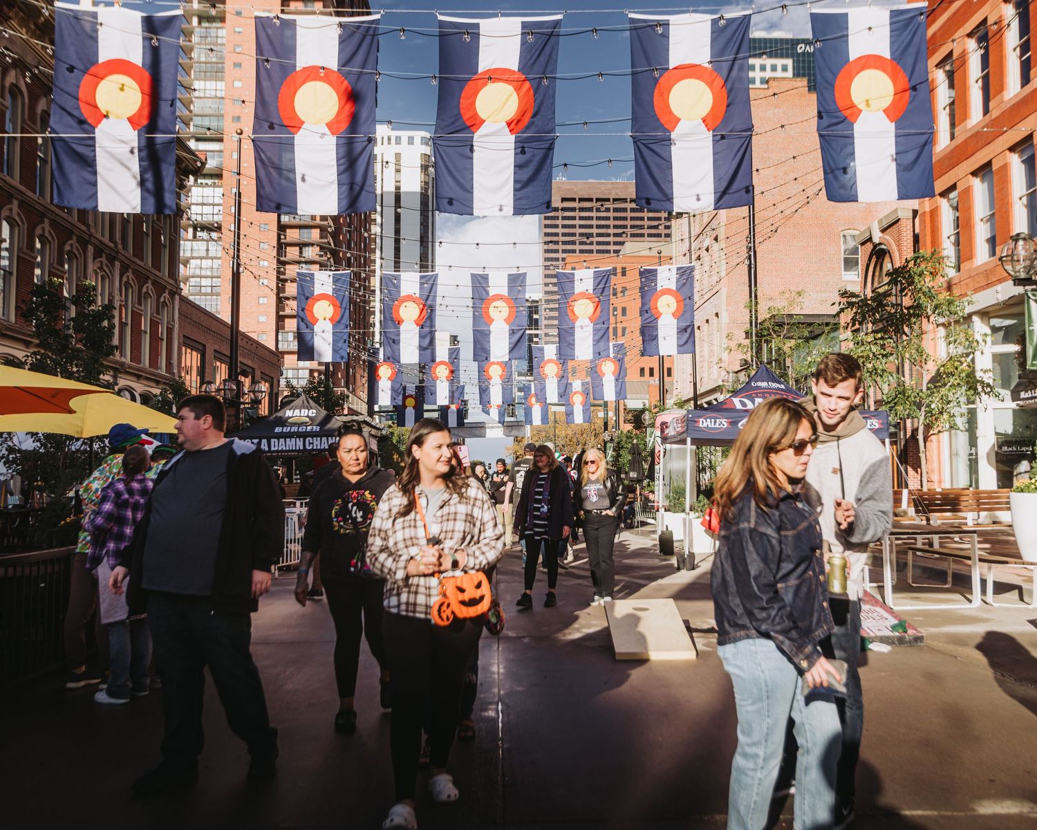 Group of people, enjoying Larimer Square during Beer Block Festival, Downtown Denver