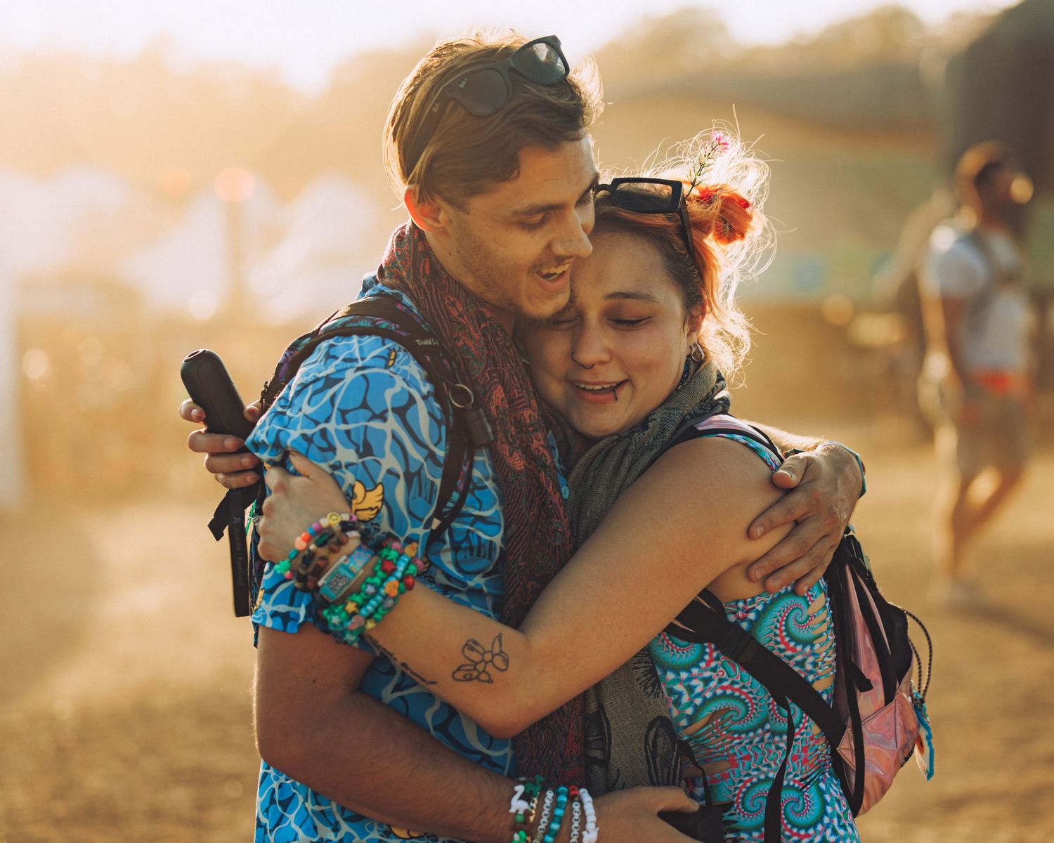 Couple embracing during engagement proposal at Lost Lands festival in Ohio