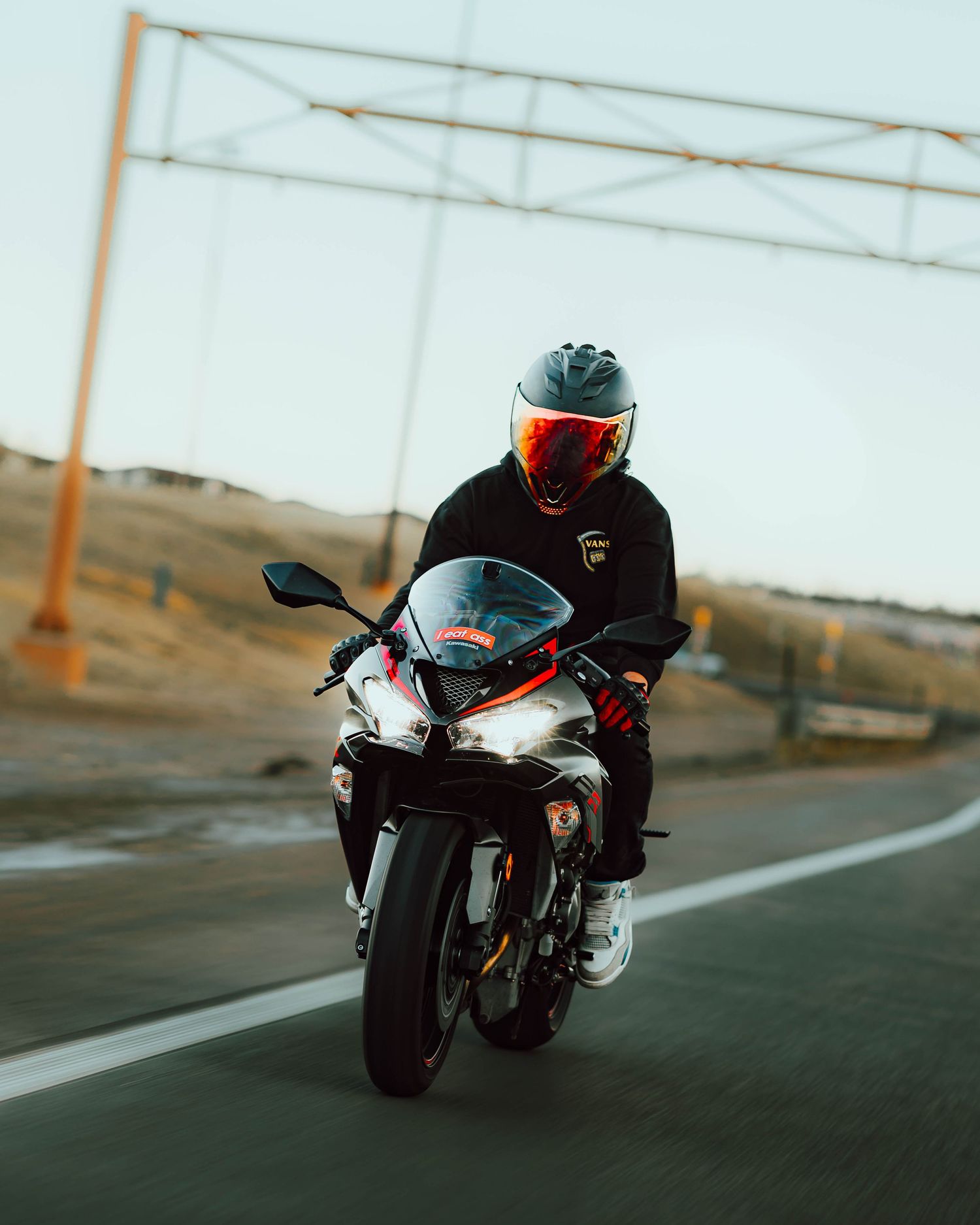 Roller of motorcycle cruising down the highway