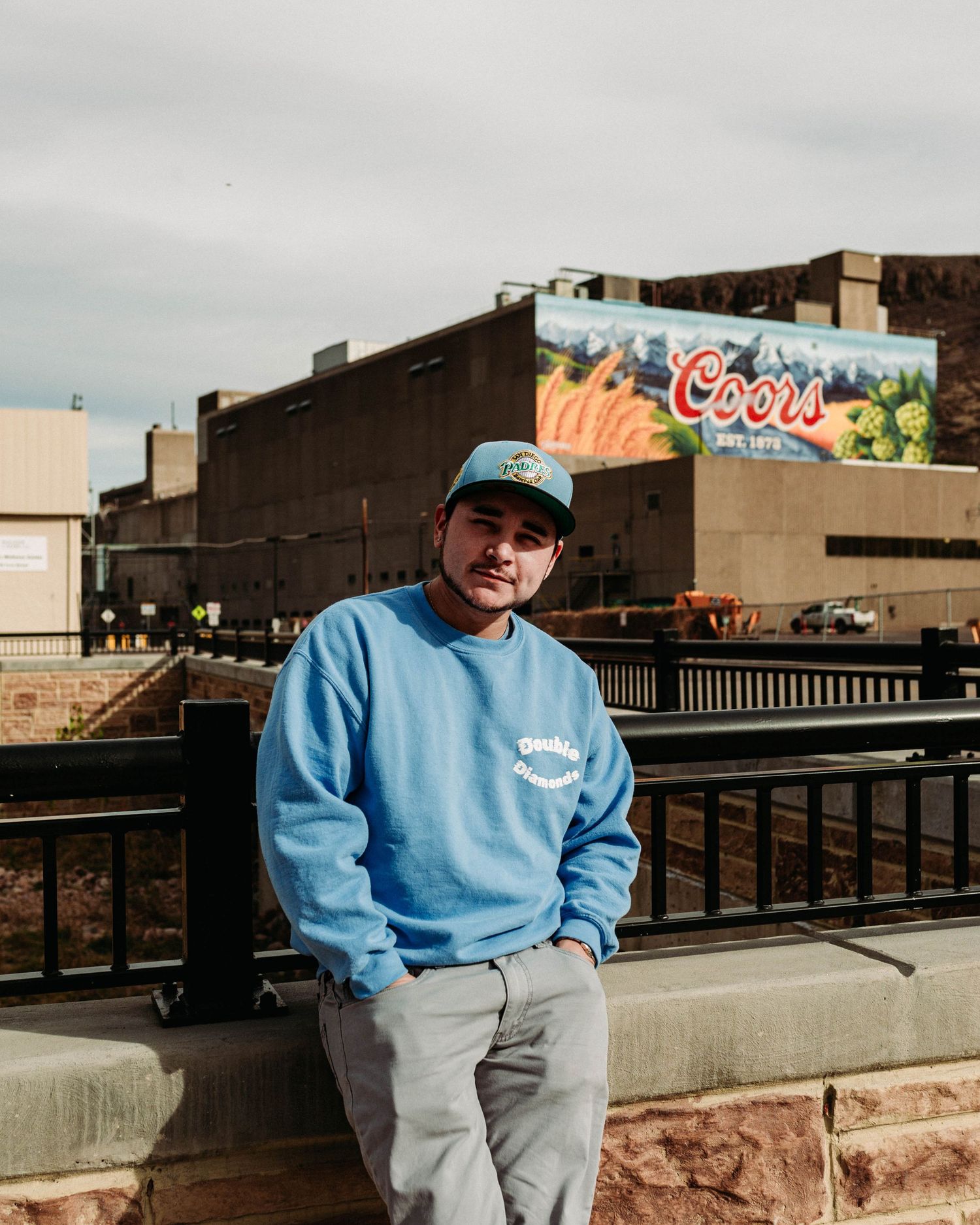 Model posing for lifestyle/branded photoshoot for Denver Colorado brand, Double Diamonds near Coors brewery