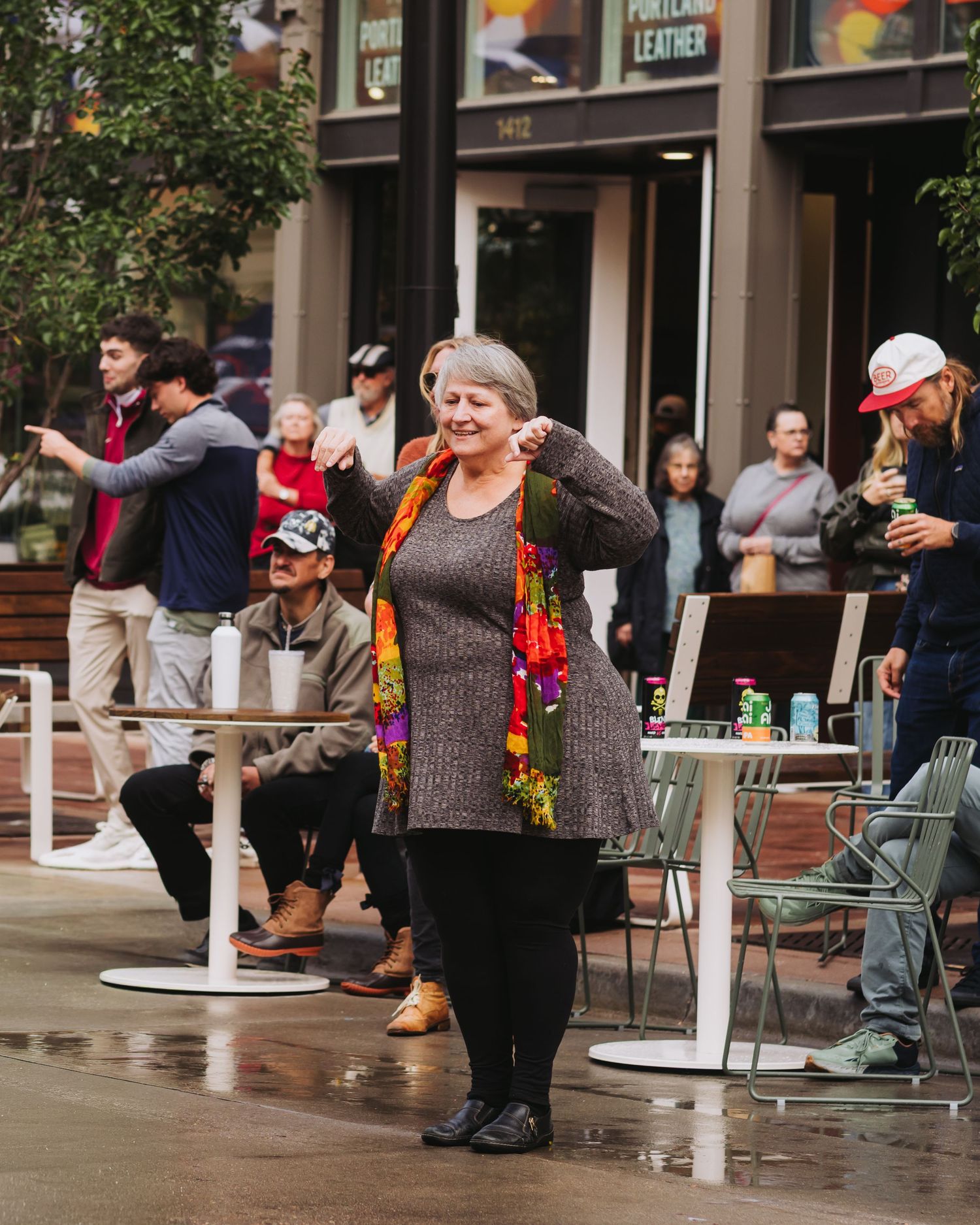 Lady dancing to music at Beer Block in Larimer Square, Downtown Denver