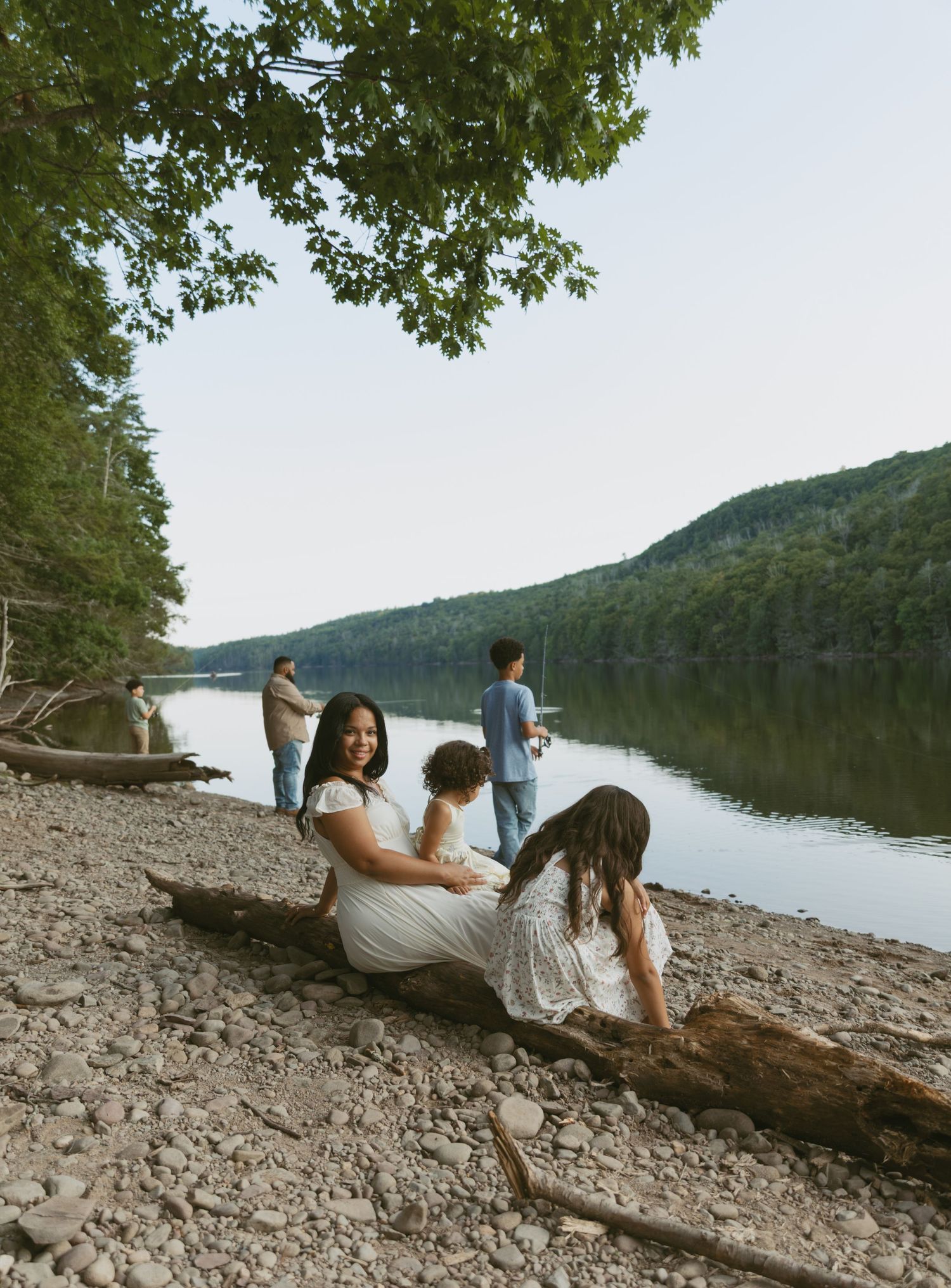 Sullivan County New York, Catskills. Family Photos of family fishing and mother smiling