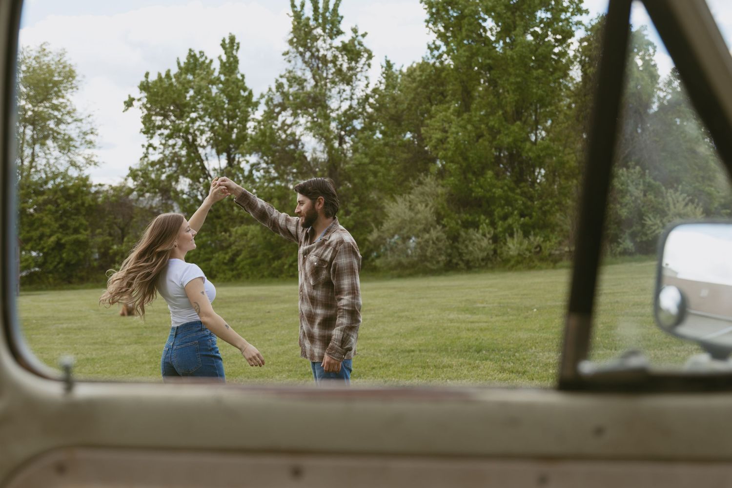 Cinematic and documentary couple photo with old ford truck in the Catskill Mountains of New York