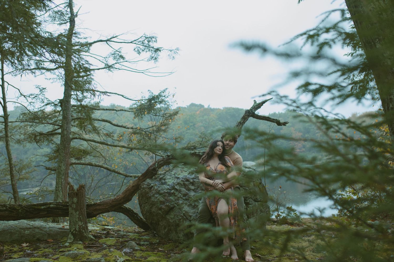Cinematic fall couple photo in the woods in Sussex County New Jersey