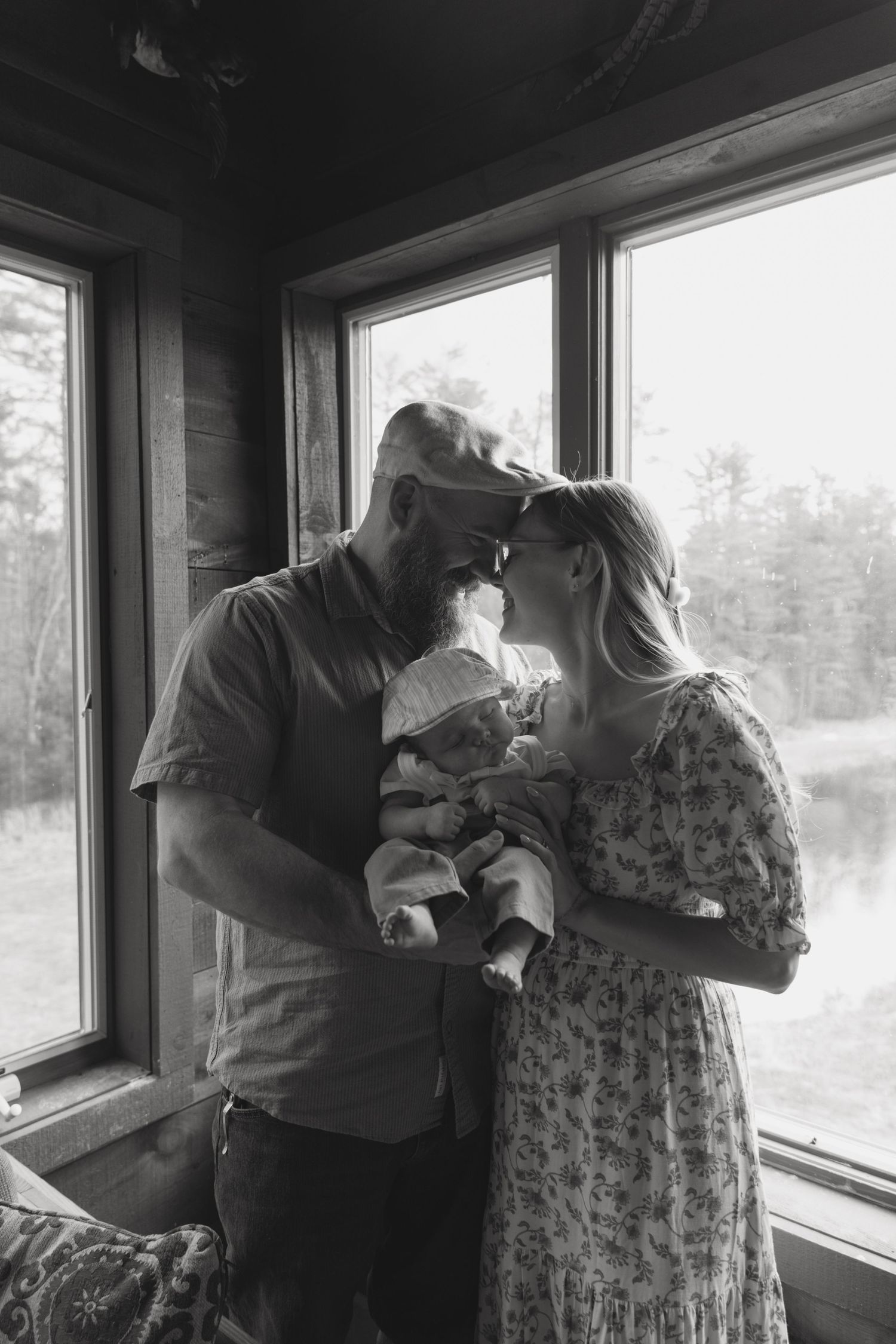 Catskill Mountains New York rustic hunting cabin newborn photos next to window