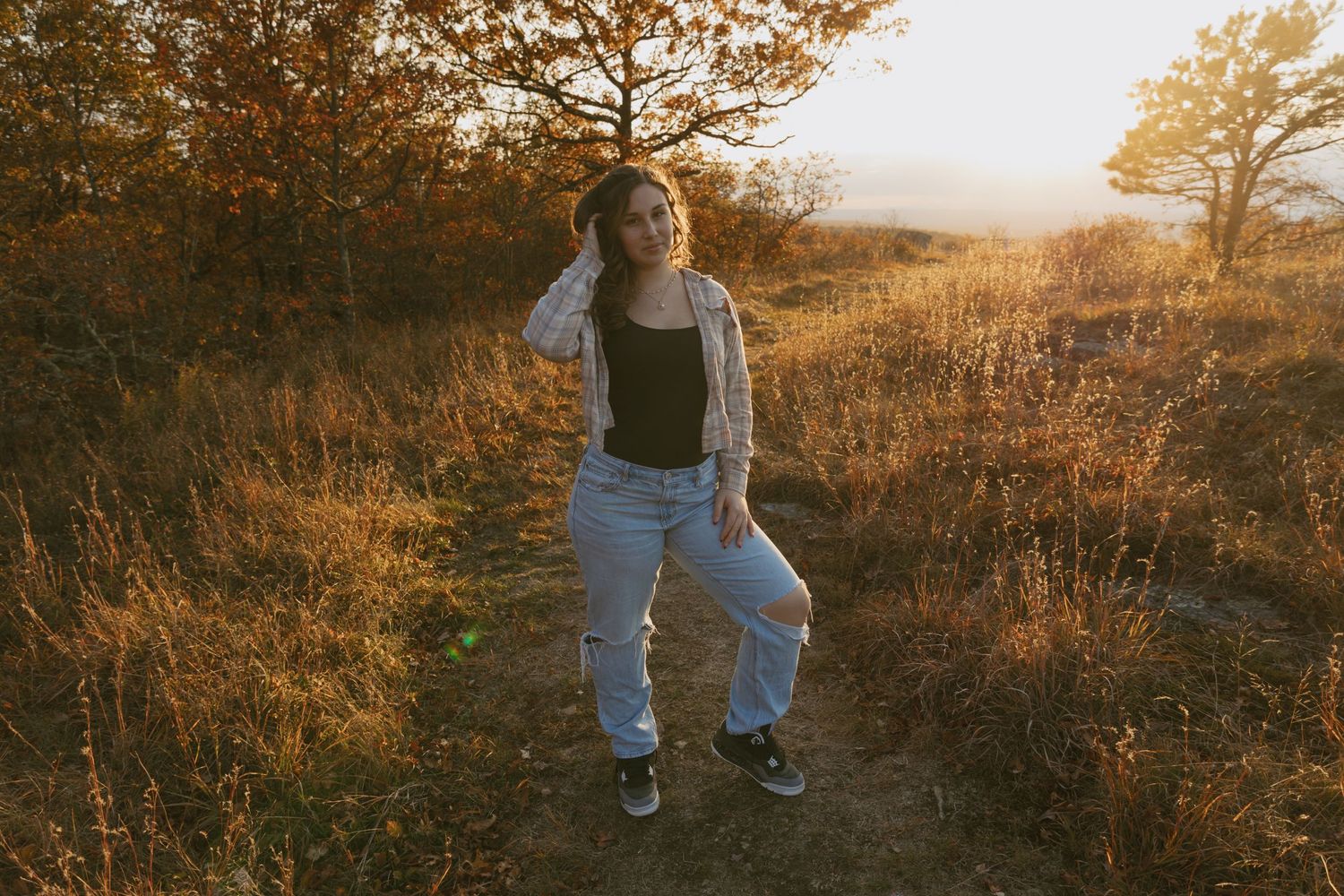 Fall foliage Senior Portraits in Hudson Valley New York at Golden Hour