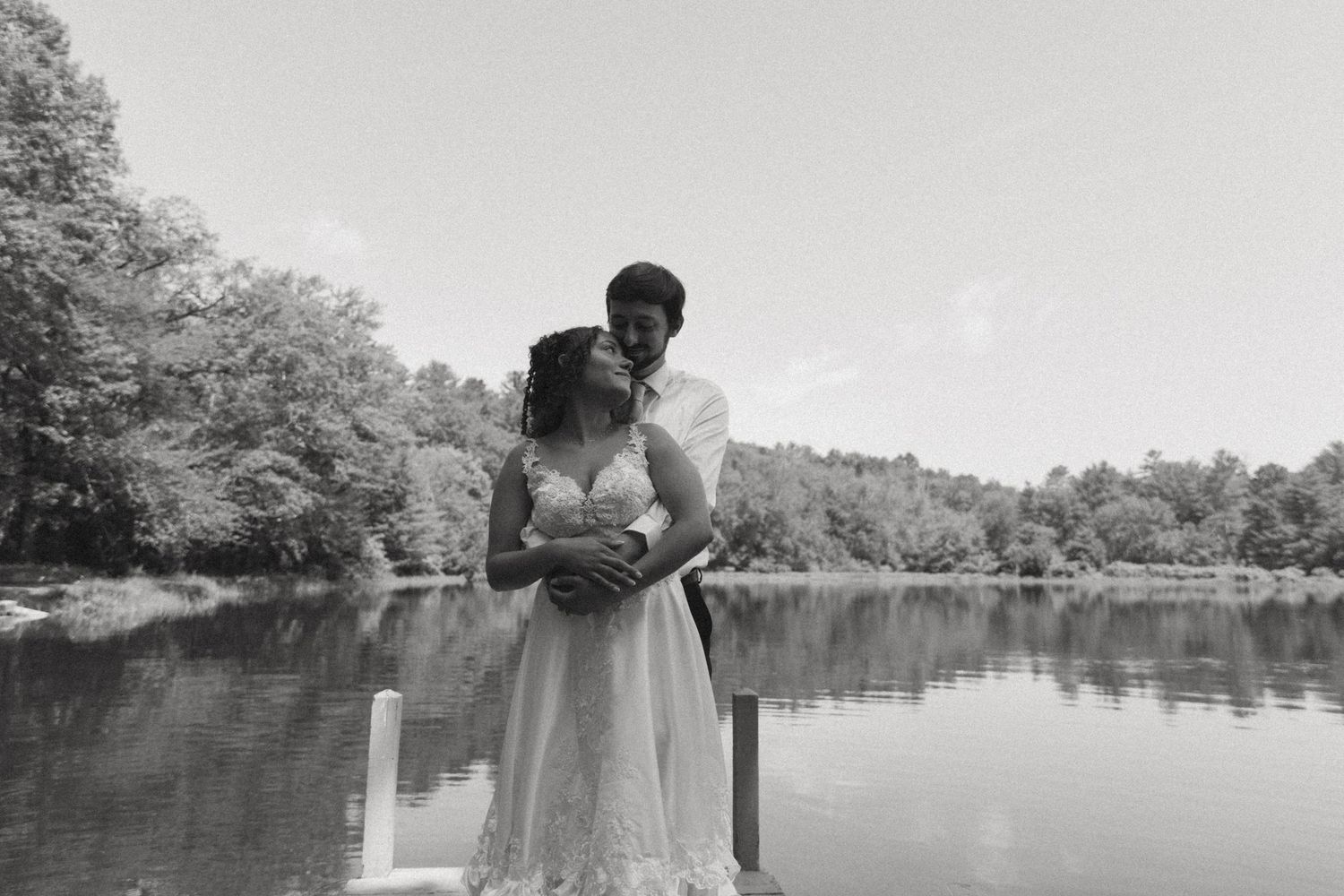 Cinematic couple photo along the Delaware River in the Catskill Mountains of New York