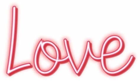 A glowing red neon sign displays the word Love in cursive letters against a dark background.