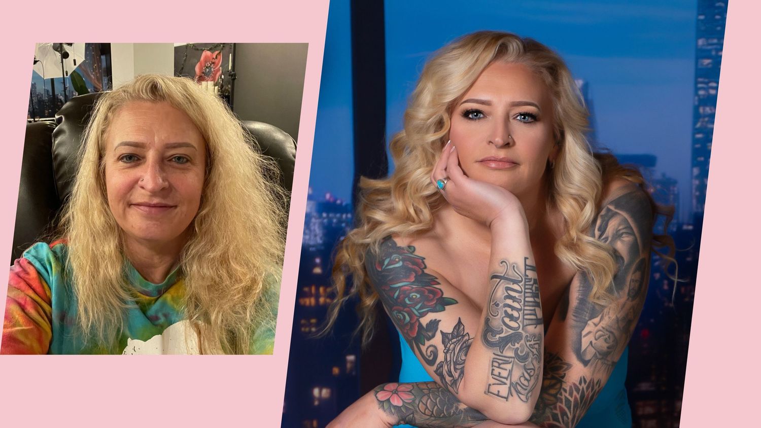 A collage of profile photos showing someone with blonde hair in various poses and settings.