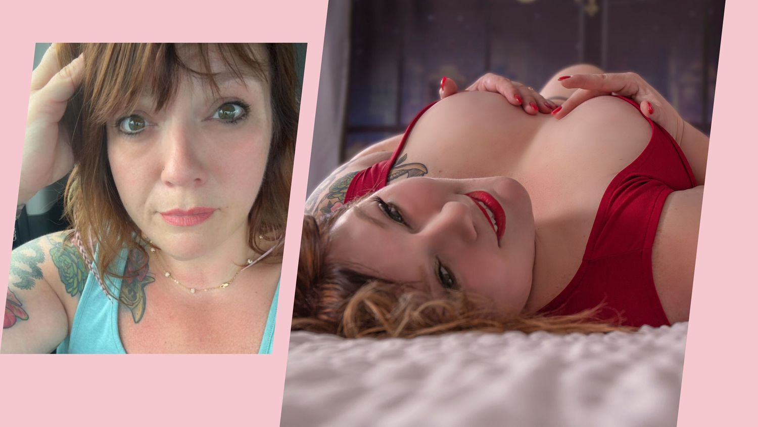 A collection of profile photos arranged in a horizontal strip with pink and neutral toned backgrounds.