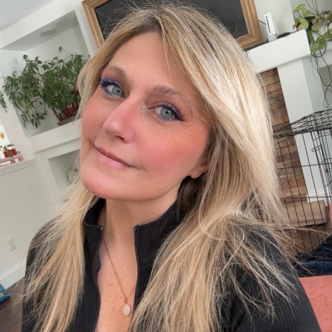 A series of selfie photos showing someone with blonde hair and rosy cheeks in various poses and expressions.