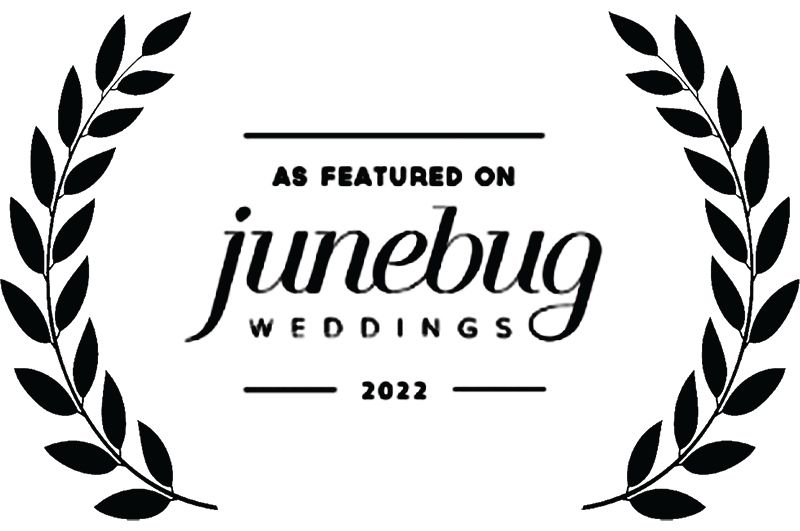 Wedding publication logo badges with laurel wreaths and text for Junebug Weddings 2022.