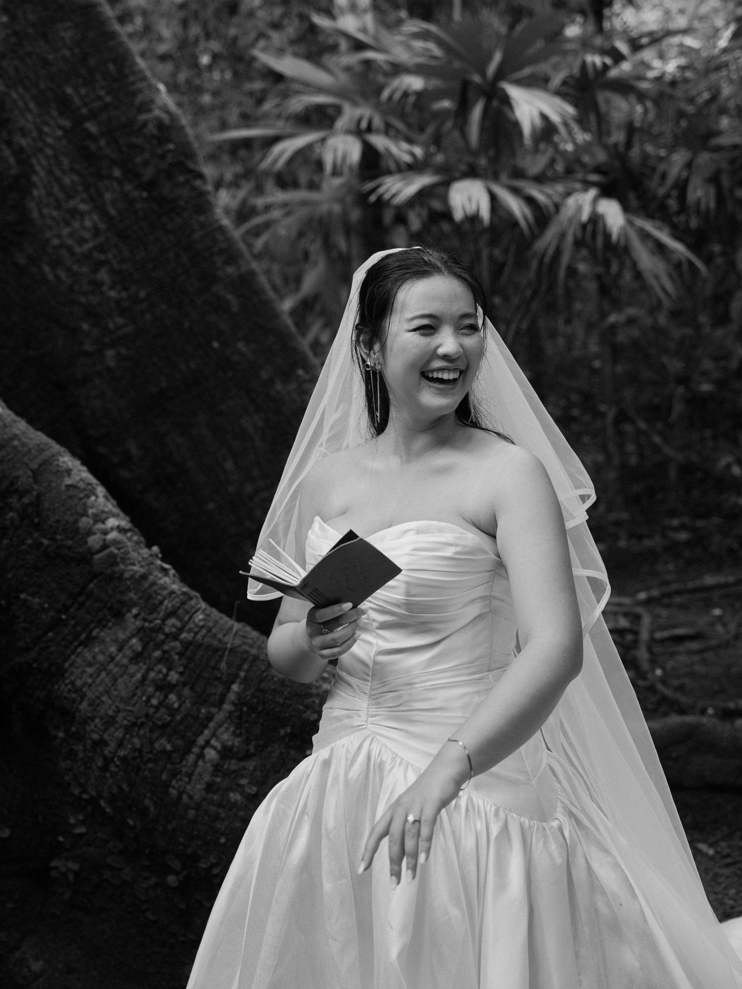Candid wedding photography moments showing joyful expressions and a beautiful white gown.