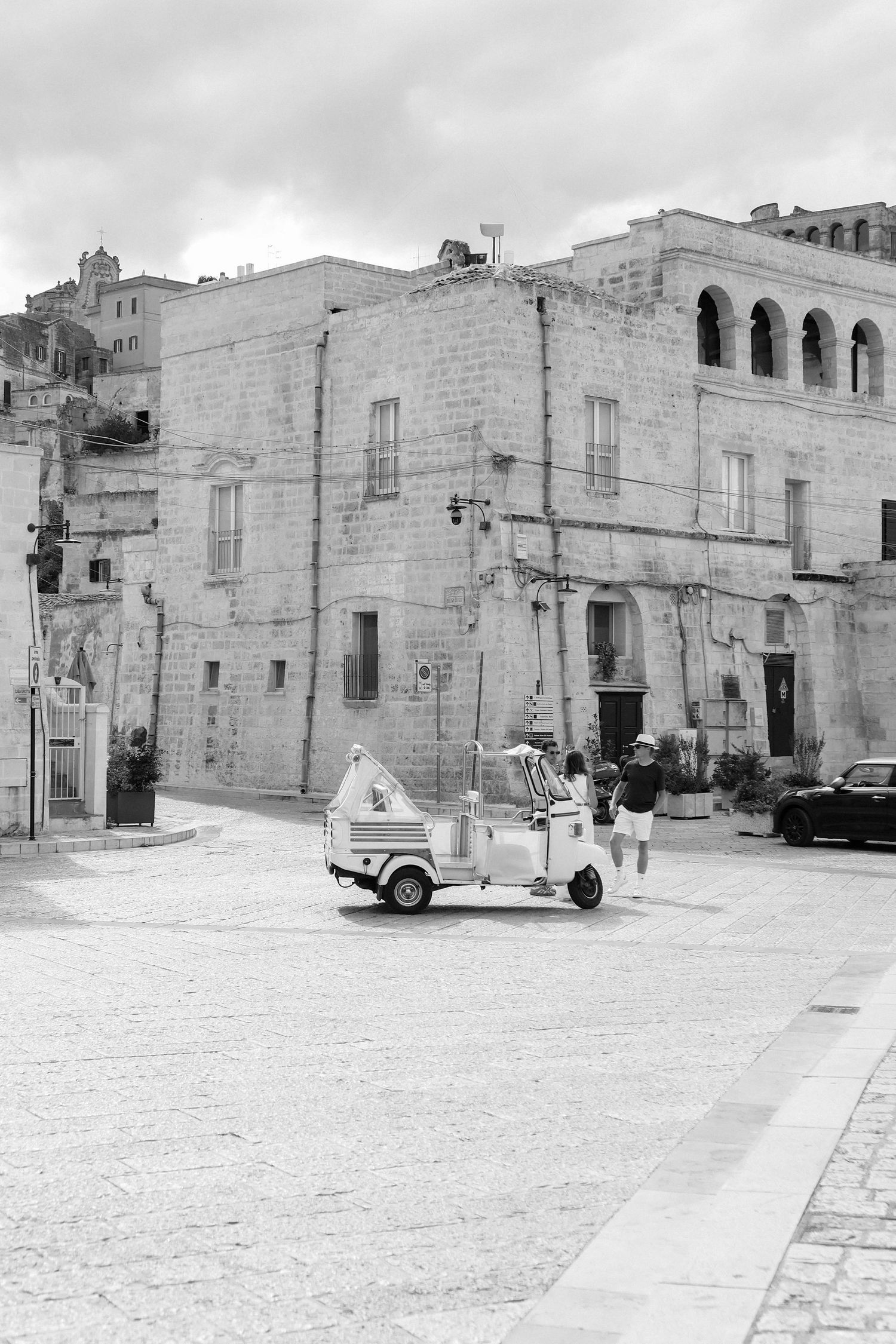 Black and white photo of matera italy