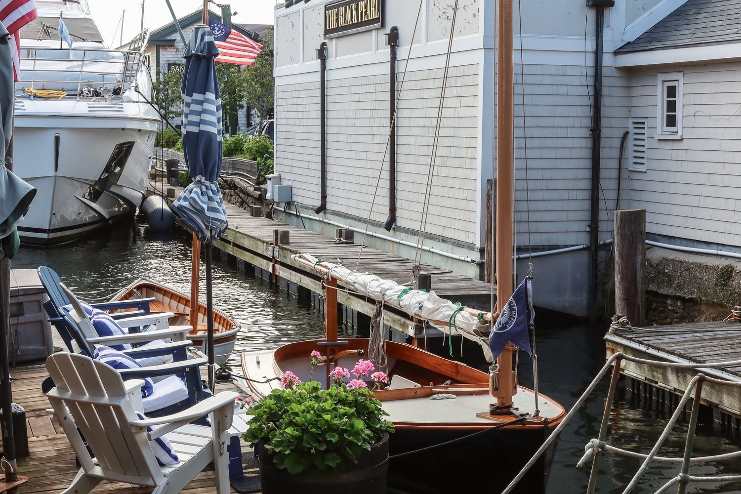 Waterfront homes and docks along a coastal marina.