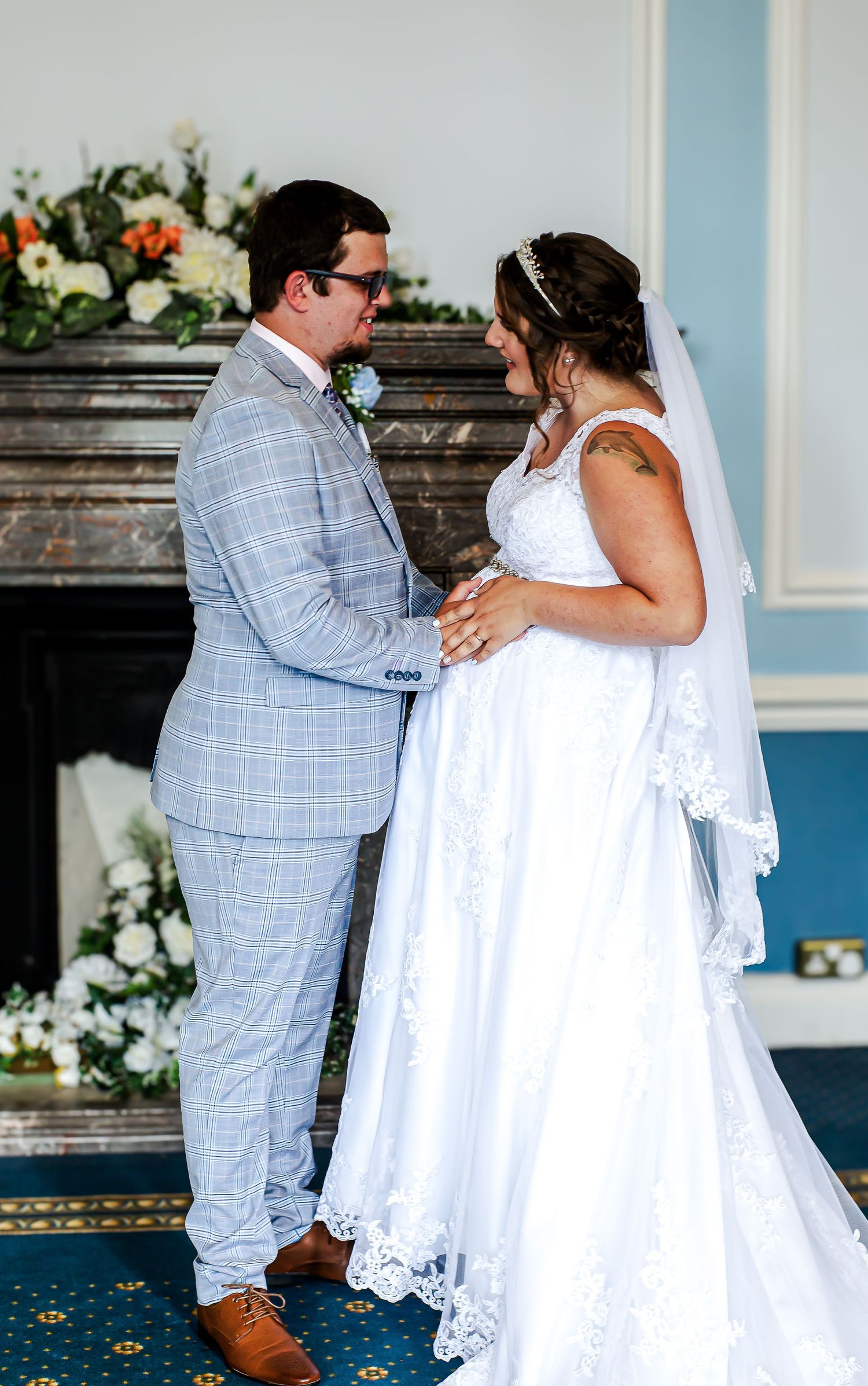 Newlyweds kissing after their ceremony in the St David’s Suite