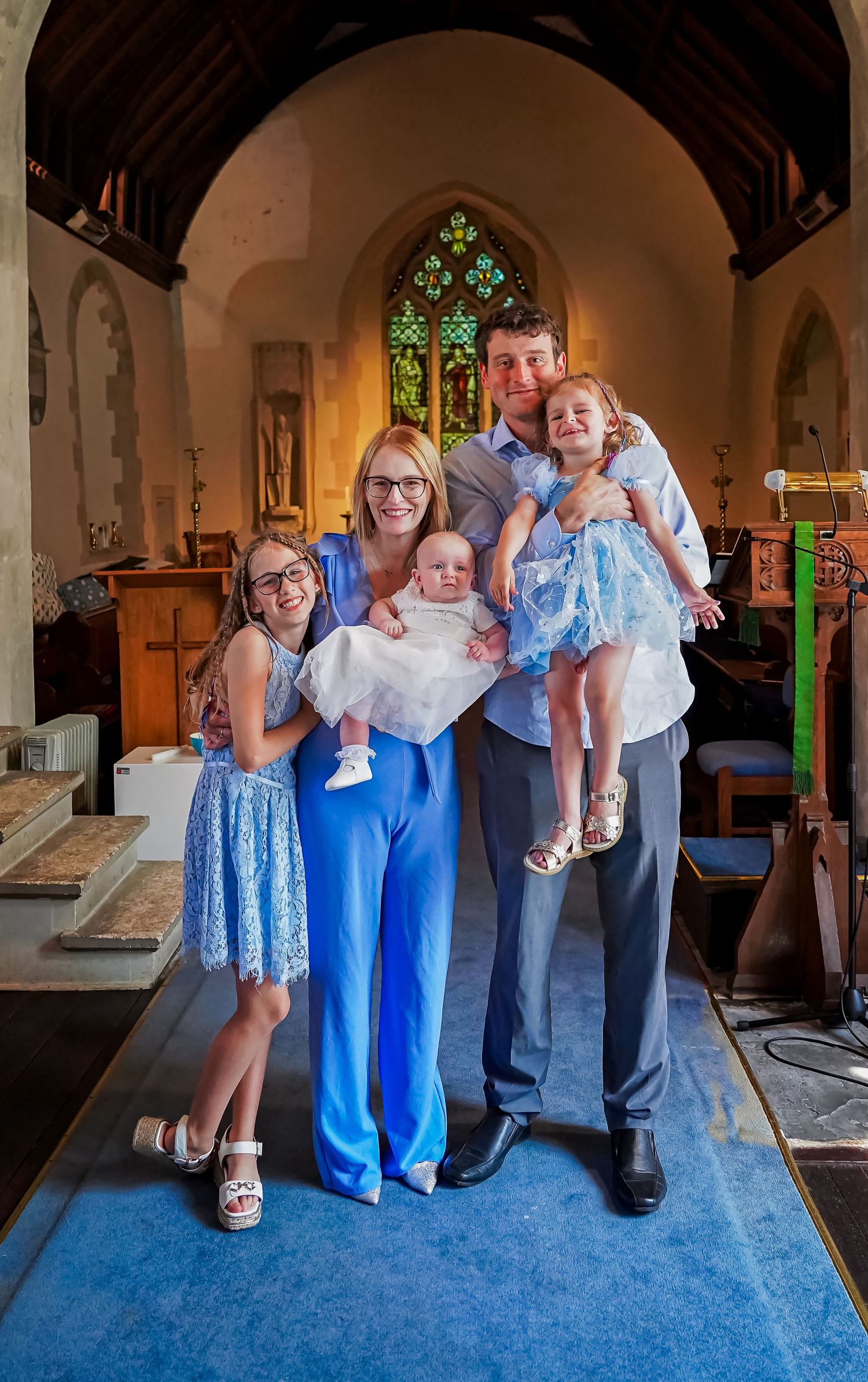 Portrait of smiling Melanie Dixon and family, Winter Willow Photography