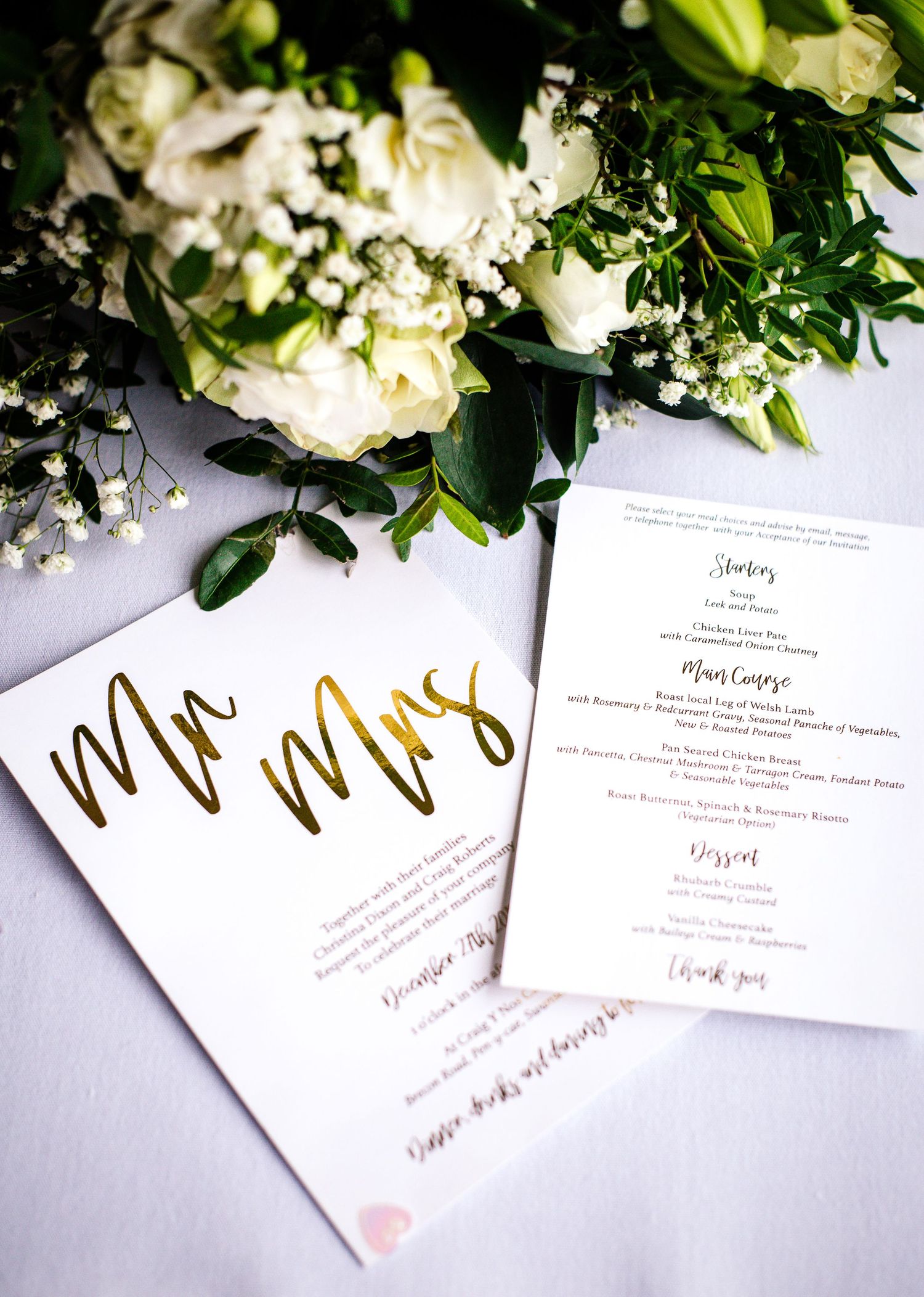 Wedding invitation inside Craig y Nos Castle conservatory