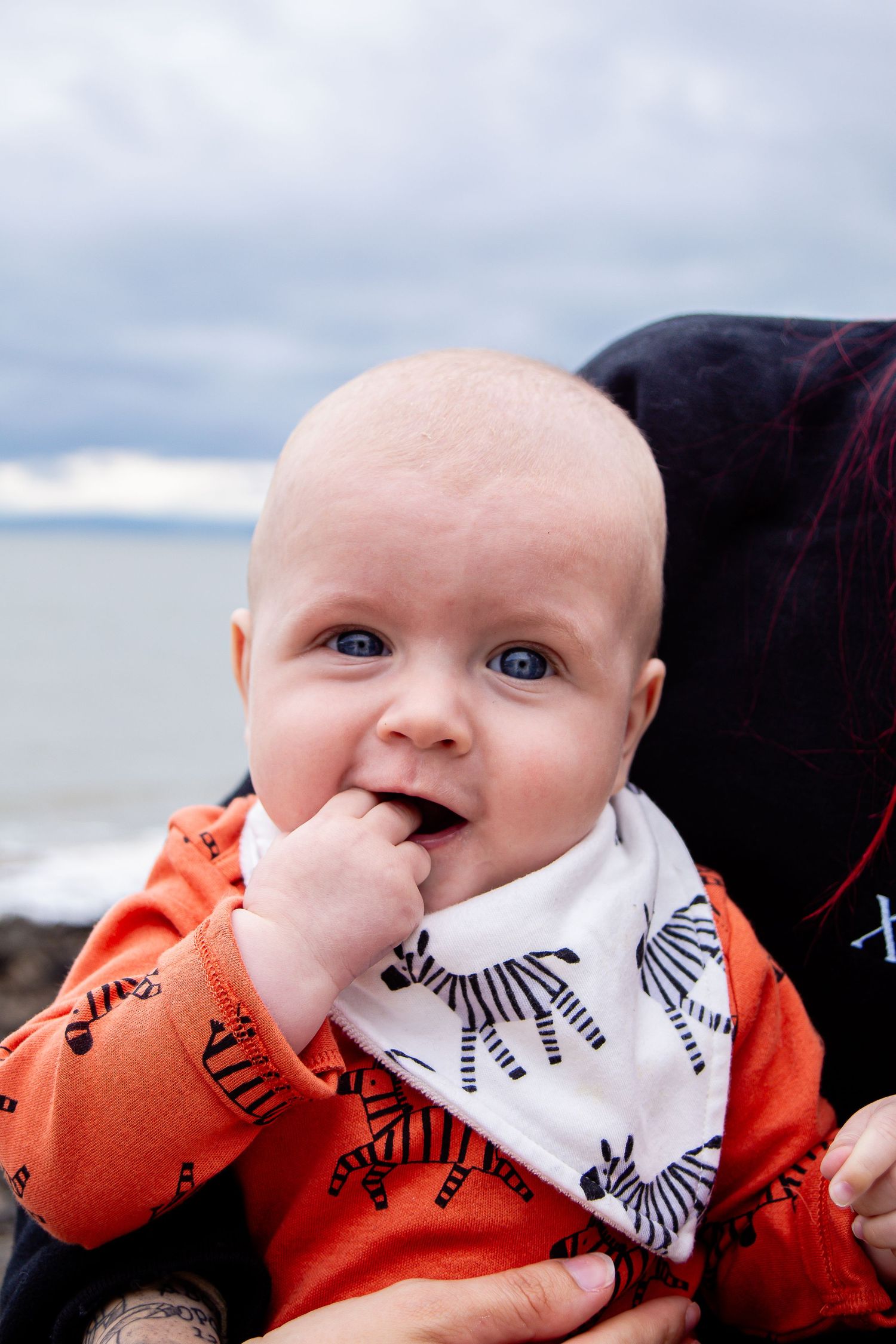 Close-up portrait of a baby during a Barry Island family session