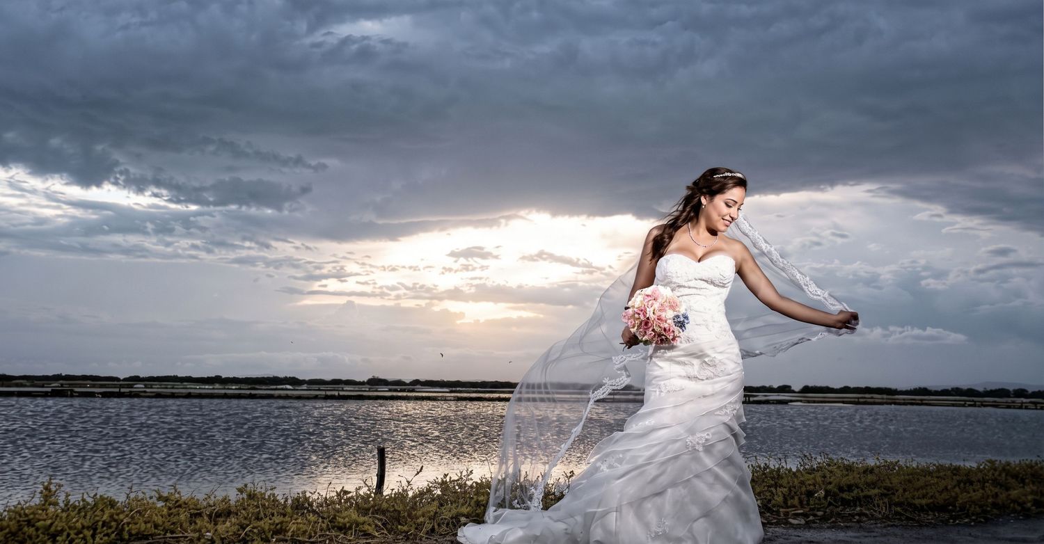 Fine art bridal portrait with veil by the water - Philadelphia wedding photographer