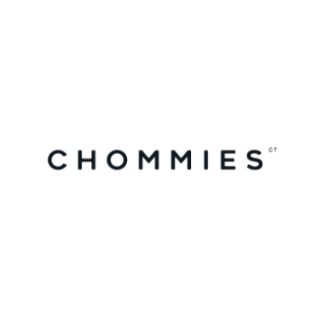 Simple black text CHOMMIES brand wordmark.