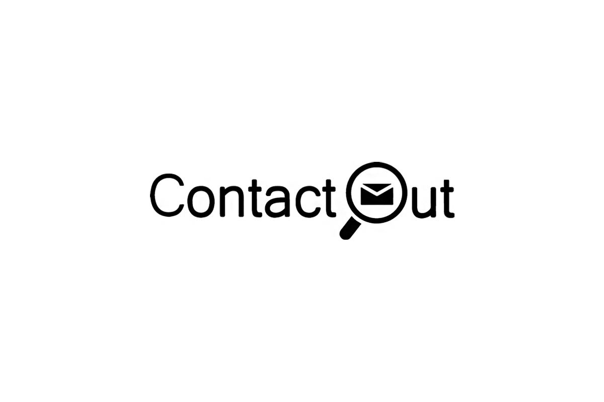 ContactOut logo featuring bold black text with a magnifying glass icon replacing the letter O, on white background.