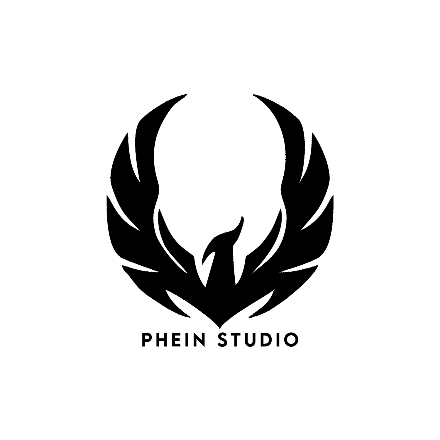 Black phoenix logo with spread wings forming a circle above the text PHEIN STUDIO on white background.
