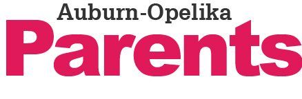 Auburn-Opelika Parents magazine logo with bold pink text on white background.