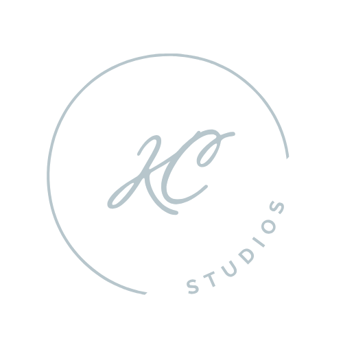 A minimalist black and white logo design featuring cursive 'HC' initials inside a circular border with 'STUDIOS' text below.