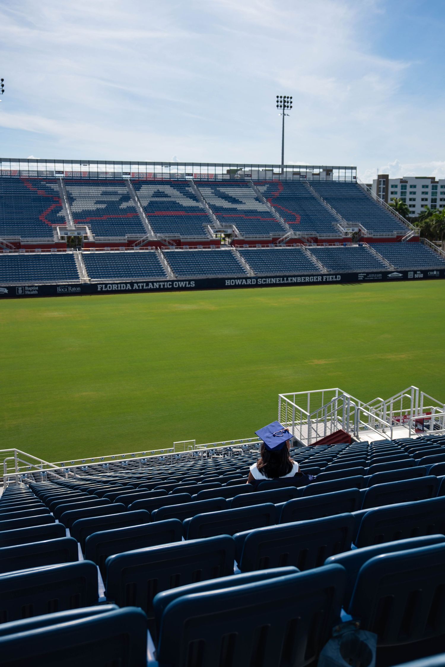 Wide shot of empty FAU stadium before graduation ceremony