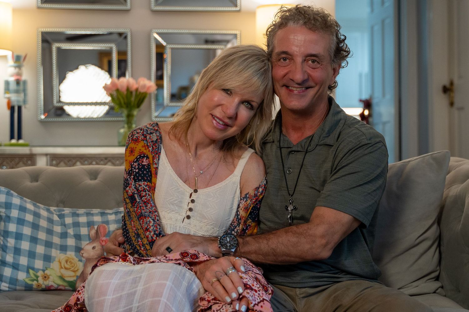 Sweet couple’s portrait in Delray Beach, FL – warm and intimate indoor photoshoot at home.