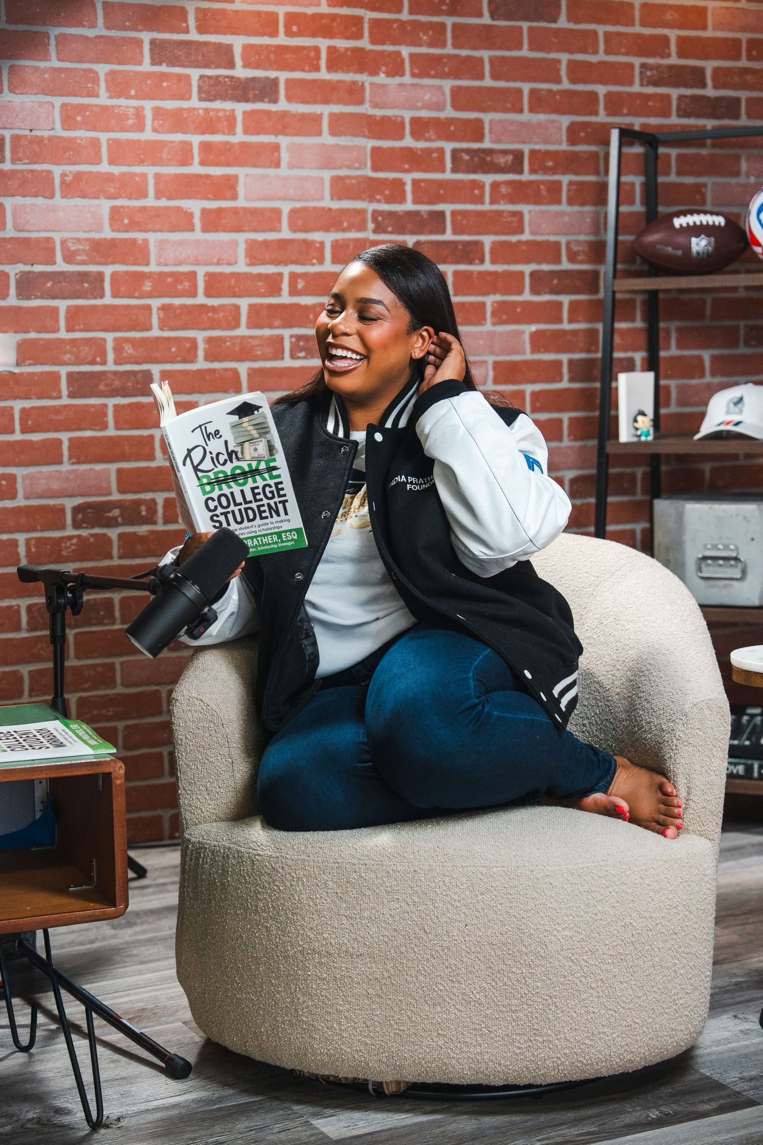 Entrepreneur branding photo of a scholarship coach reading and creating educational content in a lifestyle setting.