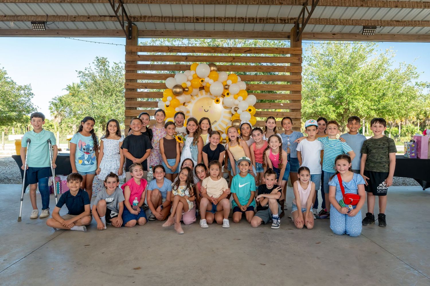 Full group photo at Berry Farms birthday party, taken during event session in South Florida.