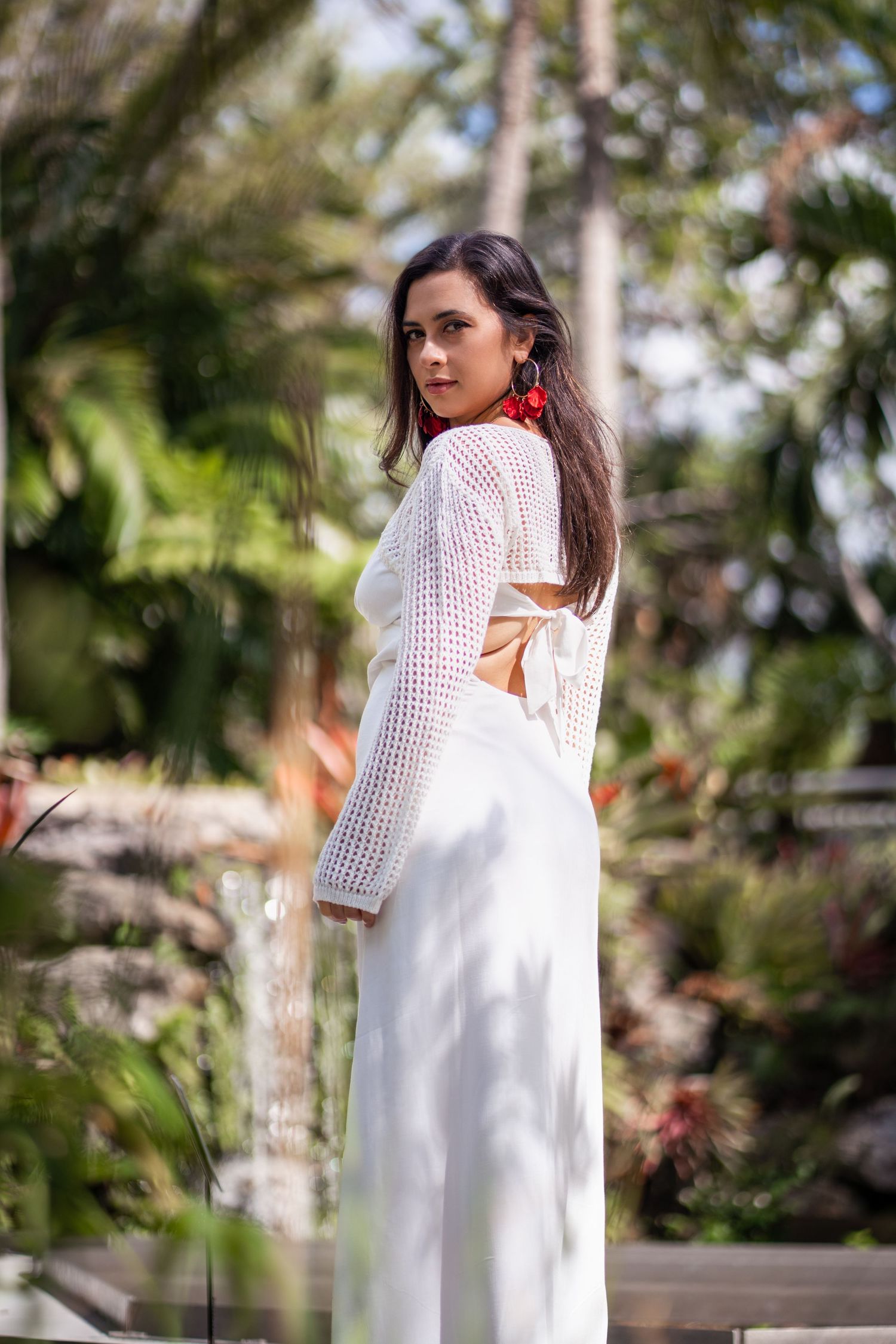 Fort Lauderdale botanical garden portrait of woman in elegant dress outdoors