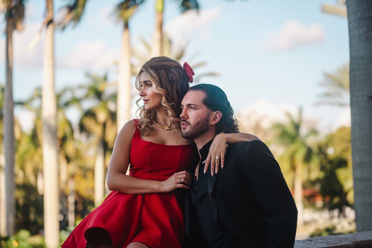 Romantic couple portrait in South Florida captured through a guided photography experience with elegant, editorial feel