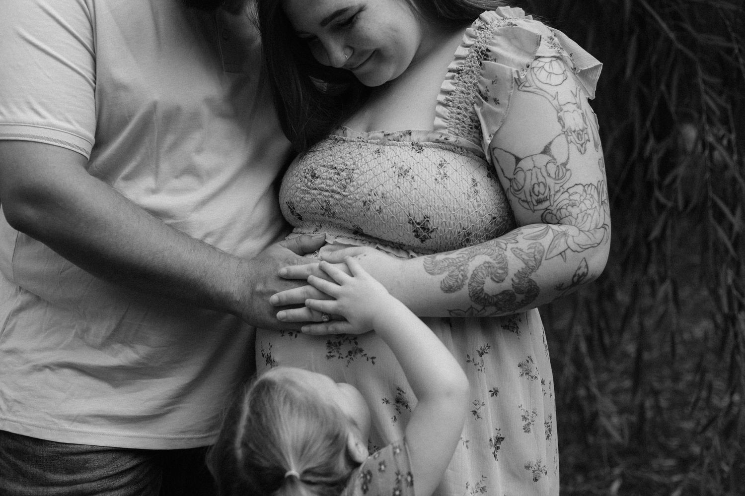 Intimate black and white photography sequence showing tender moments.