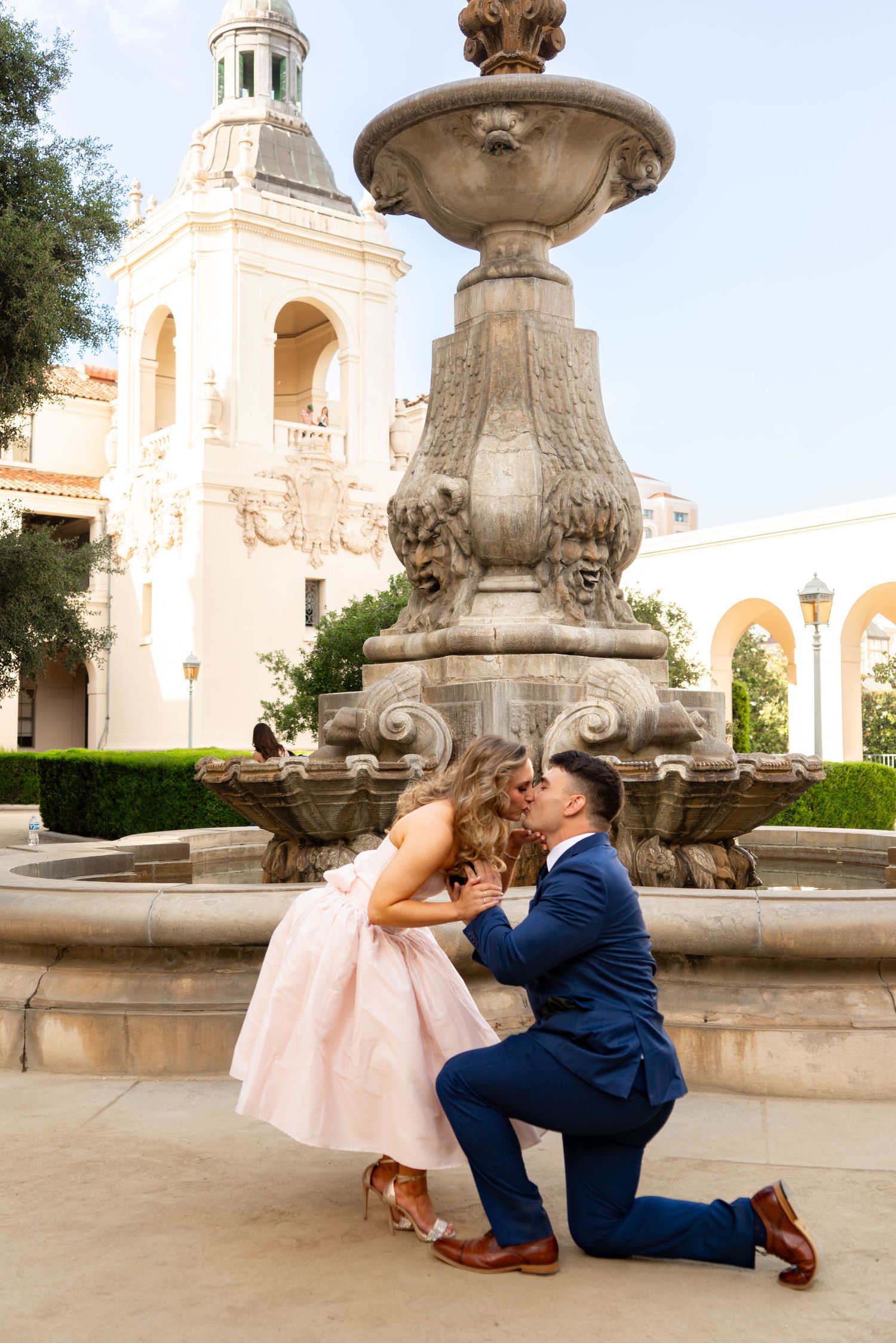 Romantic couple enjoying their engagement in Pasadena, capturing love, elegant scenery, and timeless Southern California charm.