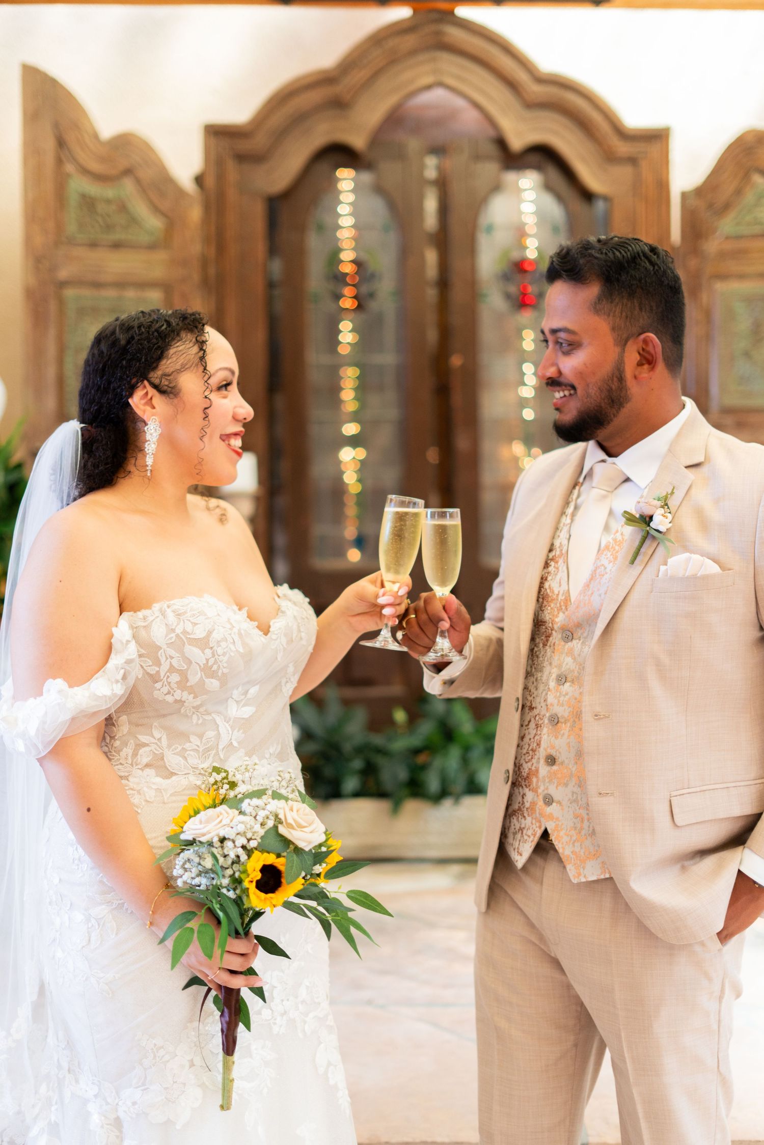 Bride and groom enjoying a private moment during their wedding ceremony